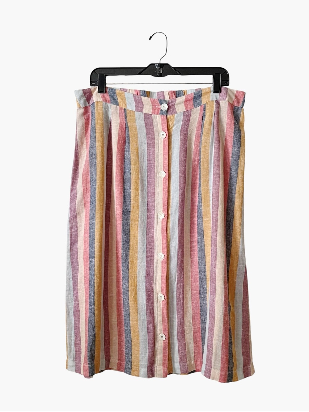 Morgan Taylor Skirt Women's Size L Striped Button Front Linen Lyocell Midi NEW